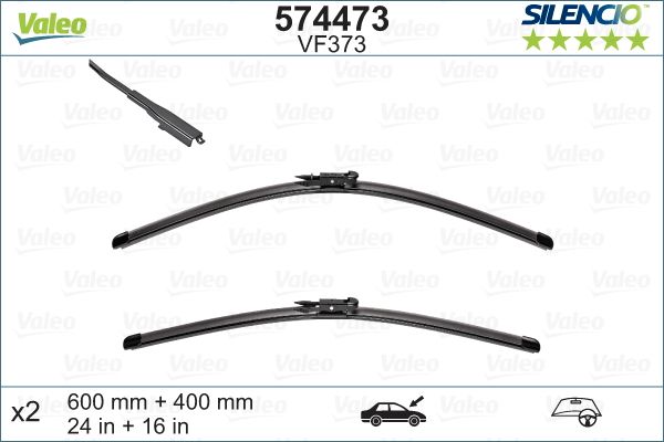 VALEO SILENCIO FLAT BLADE SET, SILENCIO X.TRM 574473 Wiper Blade  600mm Front, Beam, Top Lock